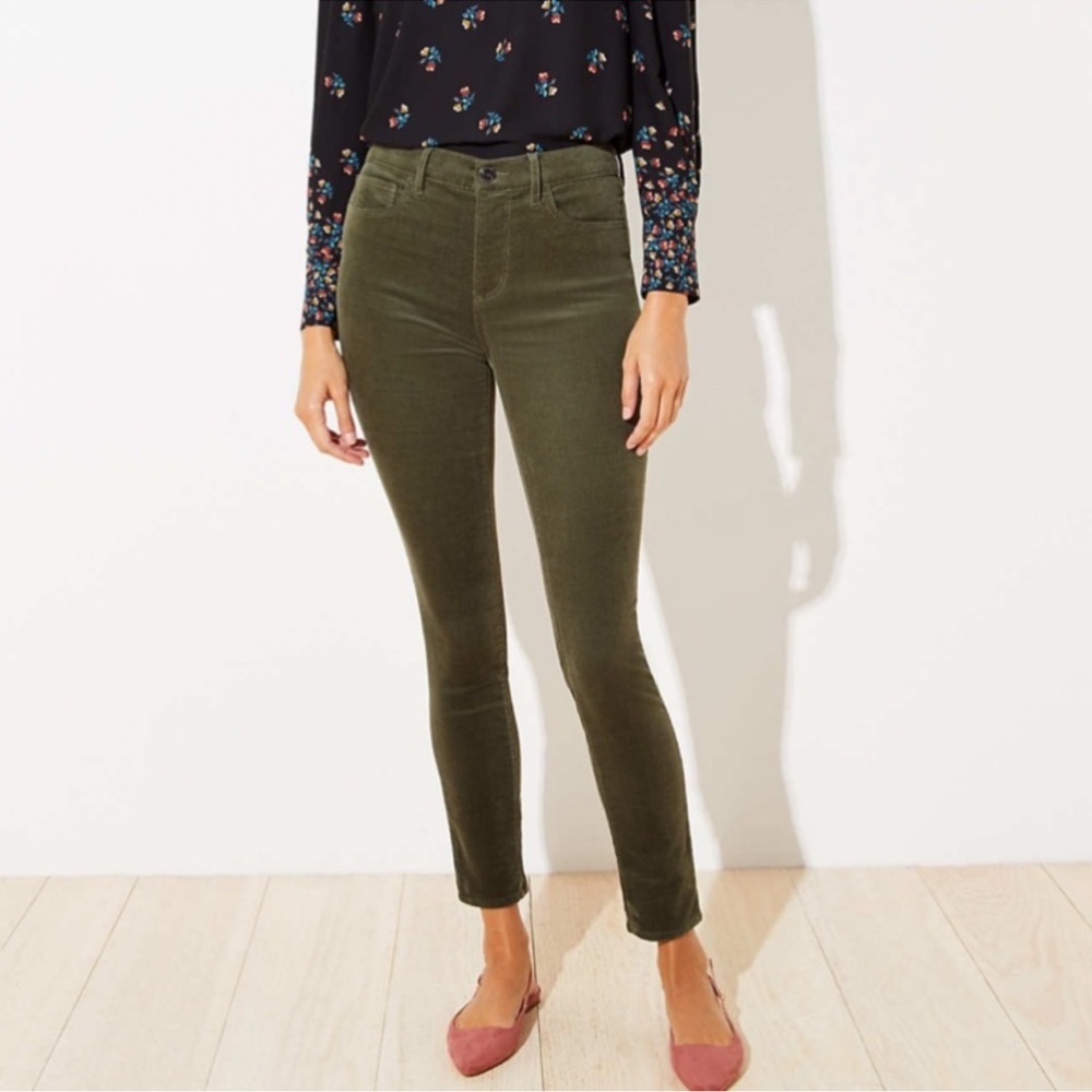 LOFT High Waist Skinny Corduroy Pant In Olive Green